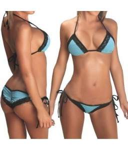 Sextoys, sexshop, loveshop, lingerie sexy : Maillot de bain et bikini : Sexy Bikini Bleu Dentelle Noire
