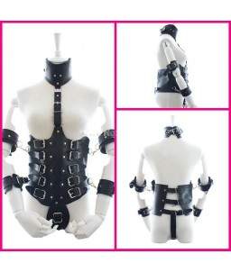 Sextoys, sexshop, loveshop, lingerie sexy : SM Contraintes : Tenue SM poitrine ouverte 4 contraintes Bras et Collier