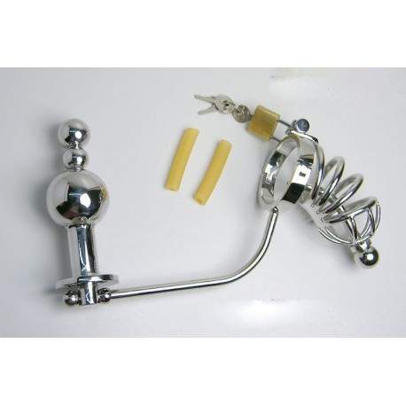 Cage de Chasteté Acier Plug d'urètre Cockring et Plug Anal