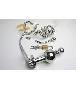 Cage de Chasteté Acier Plug d'urètre Cockring et Plug Anal