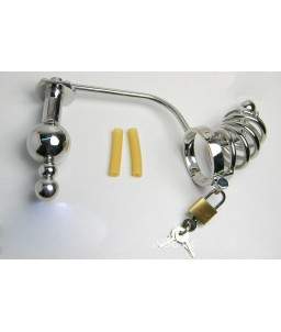 Cage de Chasteté Acier Plug d'urètre Cockring et Plug Anal