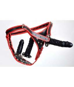 Sextoys, sexshop, loveshop, lingerie sexy : Gode Ceinture : Godemichet Ceinture Simili Cuir Triple Gode Noir