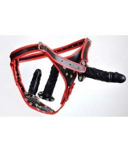 Godemichet Ceinture Simili Cuir Triple Gode Noir
