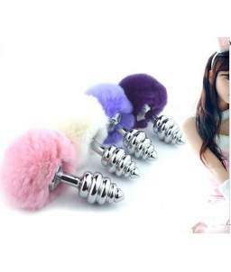 Plug Anal en Anneaux Inox Queue de Lapin Bunny Blanc Taille S