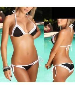 Sextoys, sexshop, loveshop, lingerie sexy : Maillot de bain et bikini : Sexy Bikini Noir & Dentelle Blanche