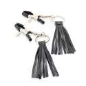 Sextoys, sexshop, loveshop, lingerie sexy : Pince à Seins et Suceurs de tétons : Paire de Pinces à Tétons Pompon Cuir