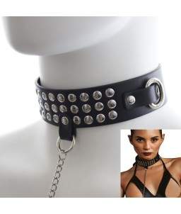 Sextoys, sexshop, loveshop, lingerie sexy : Colliers BDSM : Collier de soumission Cuir noir avec sa laisse en acier