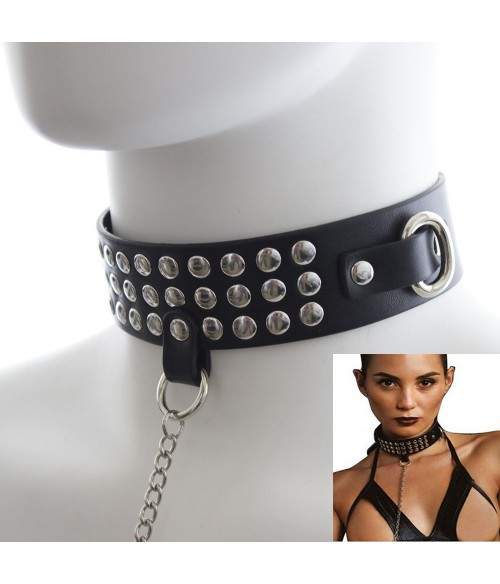 Sextoys, sexshop, loveshop, lingerie sexy : Colliers BDSM : Collier de soumission Cuir noir avec sa laisse en acier