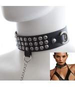 Collier de soumission Cuir avec Laisse en acier et cadenas