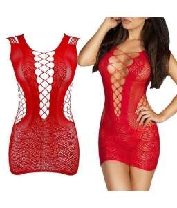 Sextoys, sexshop, loveshop, lingerie sexy : Robes sexy : Robe résille rouge sexy laçage ventrale S/M