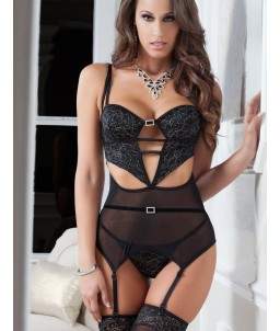 Sextoys, sexshop, loveshop, lingerie sexy : Bustiers et Corsets : Ensemble Sexy guépière noir