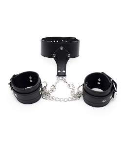 Sextoys, sexshop, loveshop, lingerie sexy : SM Contraintes : Collier Menottes Cuir avec chaine