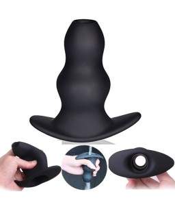 Sextoys, sexshop, loveshop, lingerie sexy : Plug Anal : Plug Anal creux Silicone Noir - tunnel plug M