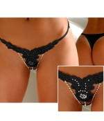 Sextoys, sexshop, loveshop, lingerie sexy : Strings & Boxers : Sexy String Noir Strass et Bijou Entrejambe