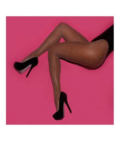 Sextoys, sexshop, loveshop, lingerie sexy : Bas & Collants : Sexy collant resille avec strass couleur chair