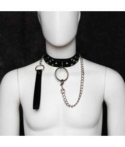 Sextoys, sexshop, loveshop, lingerie sexy : Colliers BDSM : BDSM - Collier de soumission Cuir avec Laisse en acier