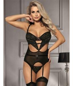 Sextoys, sexshop, loveshop, lingerie sexy : Bustiers et Corsets : Ensemble Sexy guépière noir M