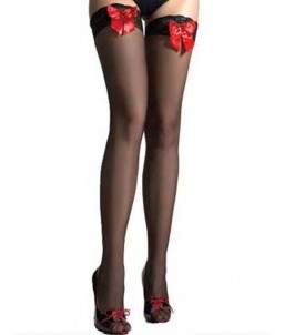 Sextoys, sexshop, loveshop, lingerie sexy : Bas & Collants : Bas Voile Noir sexy noeud rouge