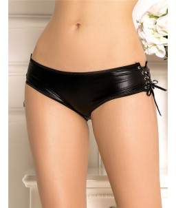 Sextoys, sexshop, loveshop, lingerie sexy : Lingerie sexy grande taille : Culotte femme vinyle noir ouverte XL
