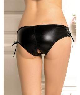 Sextoys, sexshop, loveshop, lingerie sexy : Lingerie sexy grande taille : Culotte femme vinyle noir ouverte XL