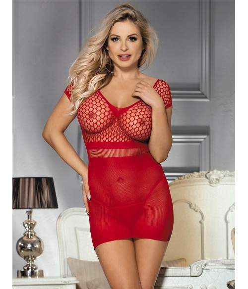 Sextoys, sexshop, loveshop, lingerie sexy : Robes sexy : MiniRobe résille rouge sexy