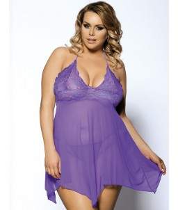 Sextoys, sexshop, loveshop, lingerie sexy : Lingerie sexy grande taille : Sexy Ensemble Déshabillé "XL" Dentelle et Voile Mauve