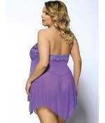 Sextoys, sexshop, loveshop, lingerie sexy : Lingerie sexy grande taille : Sexy Ensemble Déshabillé "XL" Dentelle et Voile Mauve