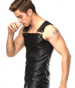 Sextoys, sexshop, loveshop, lingerie sexy : Lingerie Sexy Homme : Débardeur sexy Simili Cuir Noir M