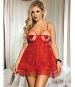 Sextoys, sexshop, loveshop, lingerie sexy : Déshabillés : Ensemble Déshabillé transparent rouge S/M