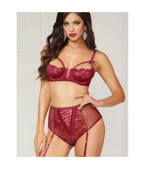 Sextoys, sexshop, loveshop, lingerie sexy : Ensemble lingerie sexy : Ensemble lingerie dentelle sexy Bordeau M