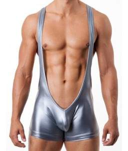 Sextoys, sexshop, loveshop, lingerie sexy : Boxers & Strings : Ensemble body sexy style cuir gris M