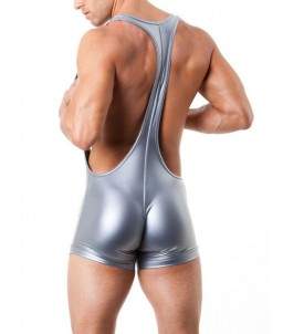 Sextoys, sexshop, loveshop, lingerie sexy : Boxers & Strings : Ensemble body sexy style cuir gris M