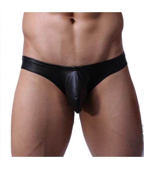 Sextoys, sexshop, loveshop, lingerie sexy : Boxers & Strings : Slip homme simili cuir noir S