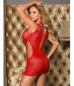 Sextoys, sexshop, loveshop, lingerie sexy : Robes sexy : Robe résille rouge sexy laçage ventrale S/M