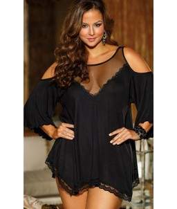 Sextoys, sexshop, loveshop, lingerie sexy : Lingerie sexy grande taille : Blouse sexy noir taille L/XL