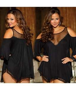 Sextoys, sexshop, loveshop, lingerie sexy : Lingerie sexy grande taille : Blouse sexy noir taille L/XL