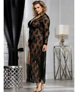 Sextoys, sexshop, loveshop, lingerie sexy : Lingerie sexy grande taille : Déshabillé Long noir en Dentelle XL