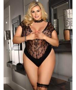 Sextoys, sexshop, loveshop, lingerie sexy : Lingerie sexy grande taille : Body sexy noir dentelle avec jarretière L/XL