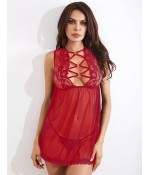 Sextoys, sexshop, loveshop, lingerie sexy : Déshabillés : Déshabillé Sexy dos nu rouge S/M