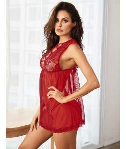 Sextoys, sexshop, loveshop, lingerie sexy : Déshabillés : Déshabillé Sexy dos nu rouge S/M