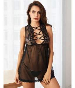 Sextoys, sexshop, loveshop, lingerie sexy : Déshabillés : Déshabillé Sexy dos nu noir S/M