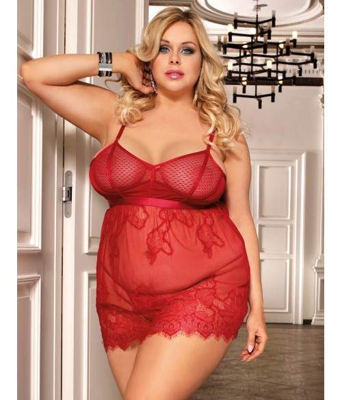 Sextoys, sexshop, loveshop, lingerie sexy : Lingerie sexy grande taille : Sexy Nuisette dentelle Rouge XXL/XXXL