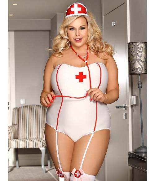 Sextoys, sexshop, loveshop, lingerie sexy : Lingerie sexy grande taille : Costume Sexy body Infirmière L/XL