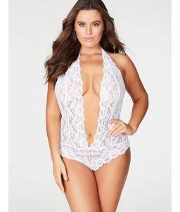 Sextoys, sexshop, loveshop, lingerie sexy : Lingerie sexy grande taille : Body sexy blanc décolleté dentelle L/XL