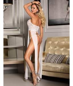 Sextoys, sexshop, loveshop, lingerie sexy : Déshabillés Longs : nuisette Longue Sexy Dentelle blanche S/M