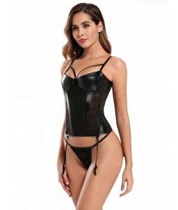 Sextoys, sexshop, loveshop, lingerie sexy : Bustiers et Corsets : Corset Sexy simili cuir et dentelle M