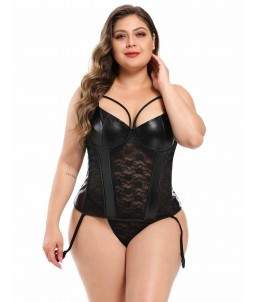 Sextoys, sexshop, loveshop, lingerie sexy : Lingerie sexy grande taille : Corset Sexy simili cuir et dentelle XL