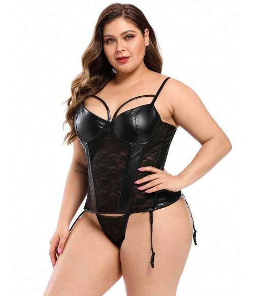 Sextoys, sexshop, loveshop, lingerie sexy : Lingerie sexy grande taille : Corset Sexy simili cuir et dentelle XL