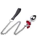 Sextoys, sexshop, loveshop, lingerie sexy : Rosebud - bijou anal : Rosebud avec perle et laisse LARGE Rouge