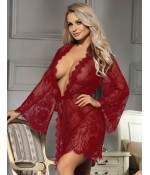 Sextoys, sexshop, loveshop, lingerie sexy : Déshabillés : Déshabillé kimono rouge en dentelle